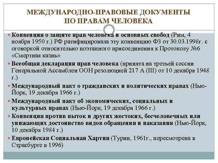 Основные международные документы о правах человека схема