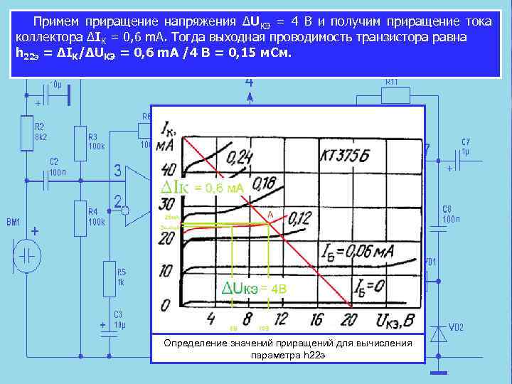  Примем приращение напряжения ∆UКЭ = 4 В и получим приращение тока коллектора ∆IК
