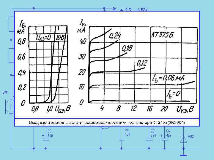 Входные и выходные статические характеристики транзистора КТ 375 Б(2 N 3904) 