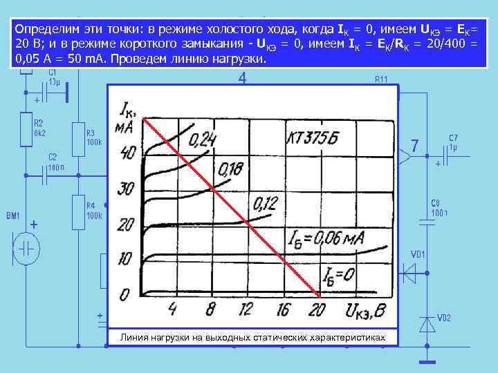 Определим эти точки: в режиме холостого хода, когда IК = 0, имеем UКЭ =
