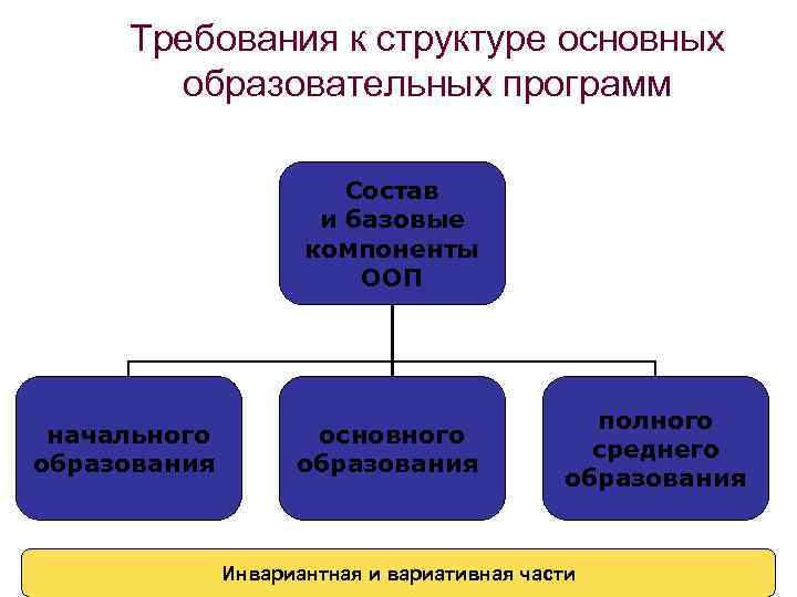 Требования к структуре основных образовательных программ Состав и базовые компоненты ООП начального образования основного