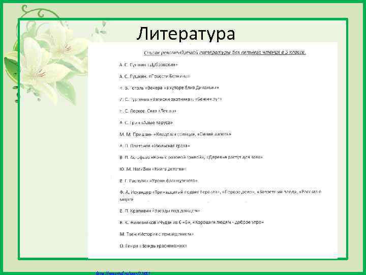 Литература Матюшкина А. В. http: //nsportal. ru/user/33485 