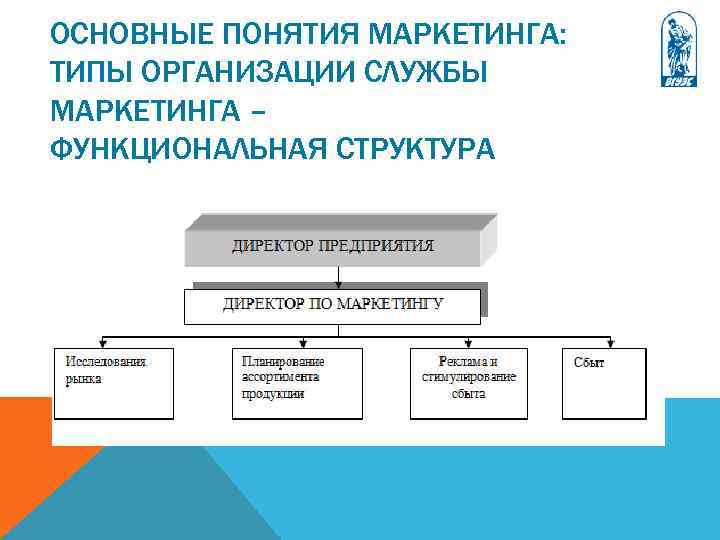 ОСНОВНЫЕ ПОНЯТИЯ МАРКЕТИНГА: ТИПЫ ОРГАНИЗАЦИИ СЛУЖБЫ МАРКЕТИНГА – ФУНКЦИОНАЛЬНАЯ СТРУКТУРА 