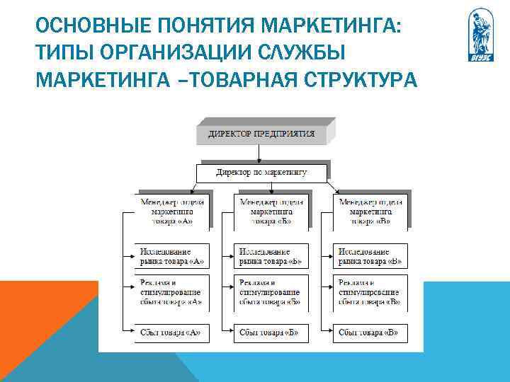 ОСНОВНЫЕ ПОНЯТИЯ МАРКЕТИНГА: ТИПЫ ОРГАНИЗАЦИИ СЛУЖБЫ МАРКЕТИНГА –ТОВАРНАЯ СТРУКТУРА 