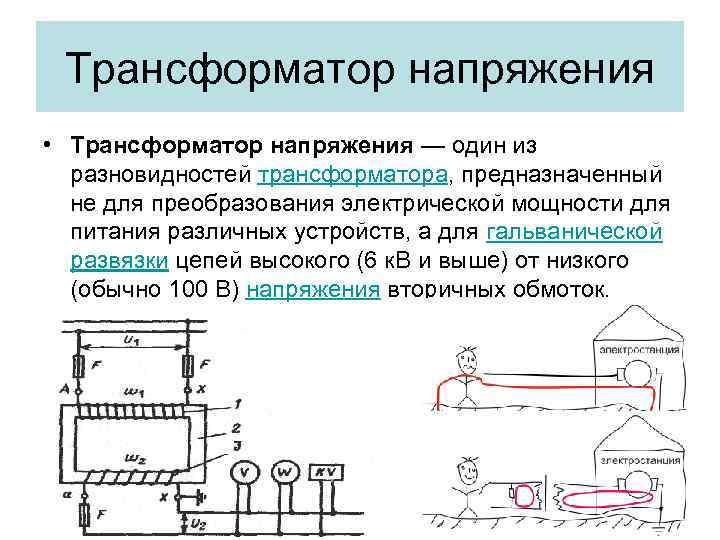 Трансформатор напряжения • Трансформатор напряжения — один из разновидностей трансформатора, предназначенный не для преобразования