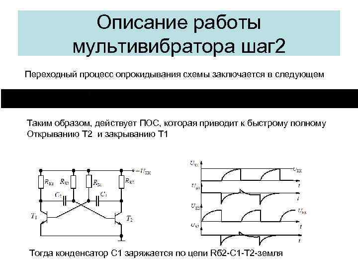 Описание работы мультивибратора шаг 2 Переходный процесс опрокидывания схемы заключается в следующем Таким образом,