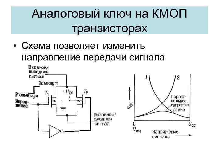 Аналоговый ключ на КМОП транзисторах • Схема позволяет изменить направление передачи сигнала 