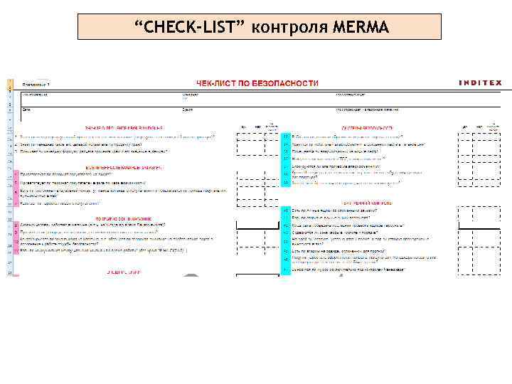 “CHECK-LIST” контроля MERMA 