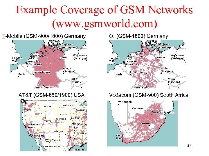 Example Coverage of GSM Networks (www. gsmworld. com) T-Mobile (GSM-900/1800) Germany AT&T (GSM-850/1900) USA