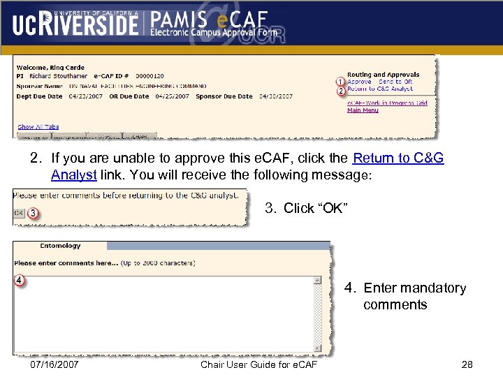 2. If you are unable to approve this e. CAF, click the Return to