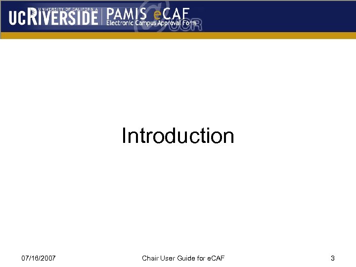 Introduction 07/16/2007 Chair User Guide for e. CAF 3 