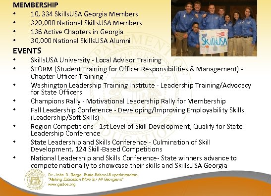 MEMBERSHIP • 10, 334 Skills. USA Georgia Members • 320, 000 National Skills. USA