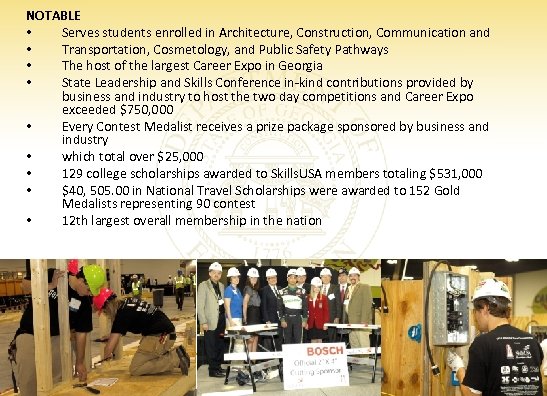 NOTABLE • Serves students enrolled in Architecture, Construction, Communication and • Transportation, Cosmetology, and