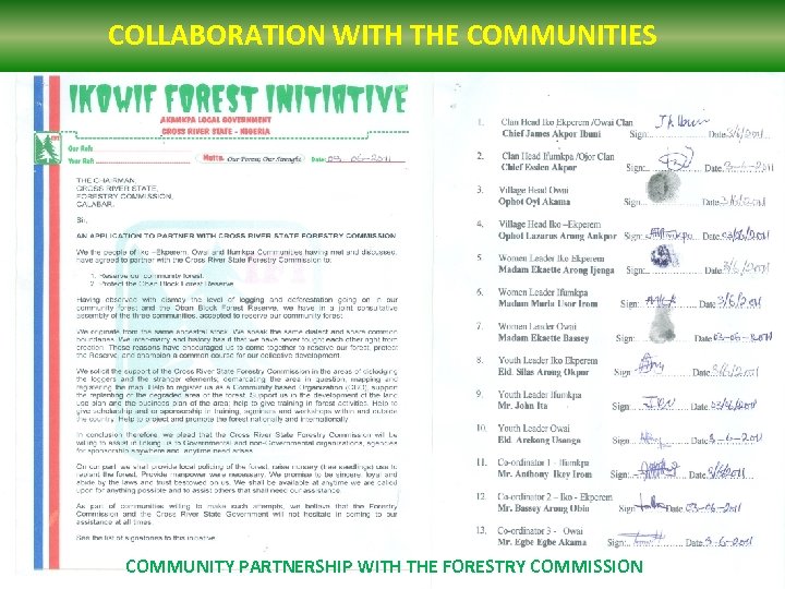 COLLABORATION WITH THE COMMUNITIES COMMUNITY PARTNERSHIP WITH THE FORESTRY COMMISSION 