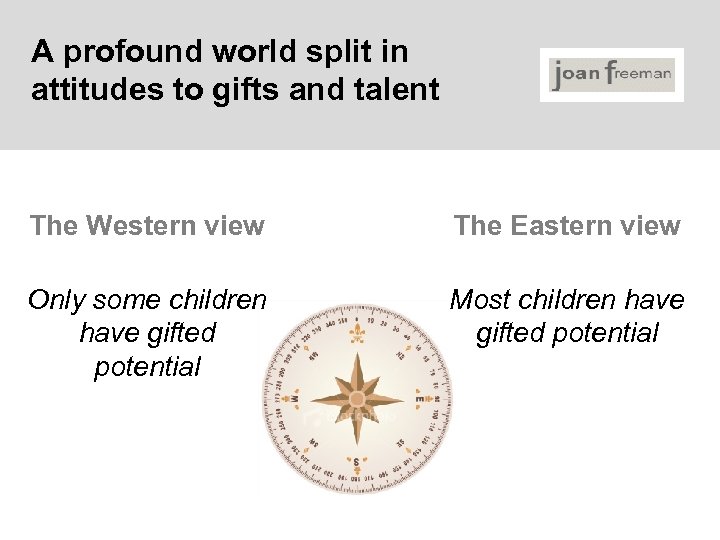 A profound world split in attitudes to gifts and talent The Western view The