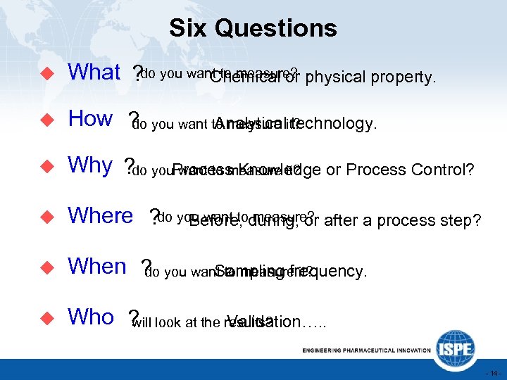 Six Questions u What ? do you want to measure? physical property. Chemical or