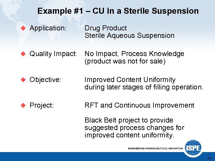 Example #1 – CU in a Sterile Suspension u Application: Drug Product Sterile Aqueous