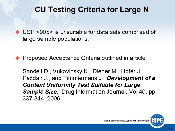 CU Testing Criteria for Large N u USP <905> is unsuitable for data sets