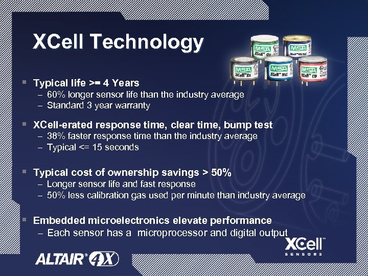 XCell Technology § Typical life >= 4 Years – 60% longer sensor life than