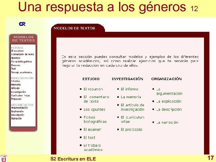 Una respuesta a los géneros 12 S 2 Escritura en ELE 17 