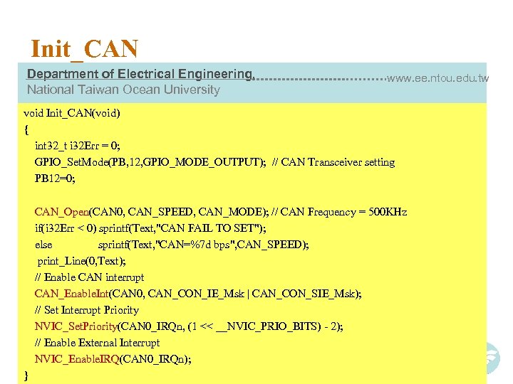 Init_CAN Department of Electrical Engineering, National Taiwan Ocean University www. ee. ntou. edu. tw