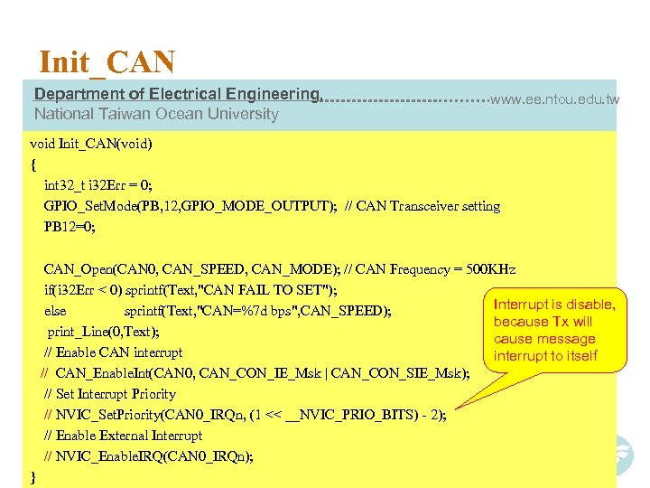 Init_CAN Department of Electrical Engineering, National Taiwan Ocean University www. ee. ntou. edu. tw