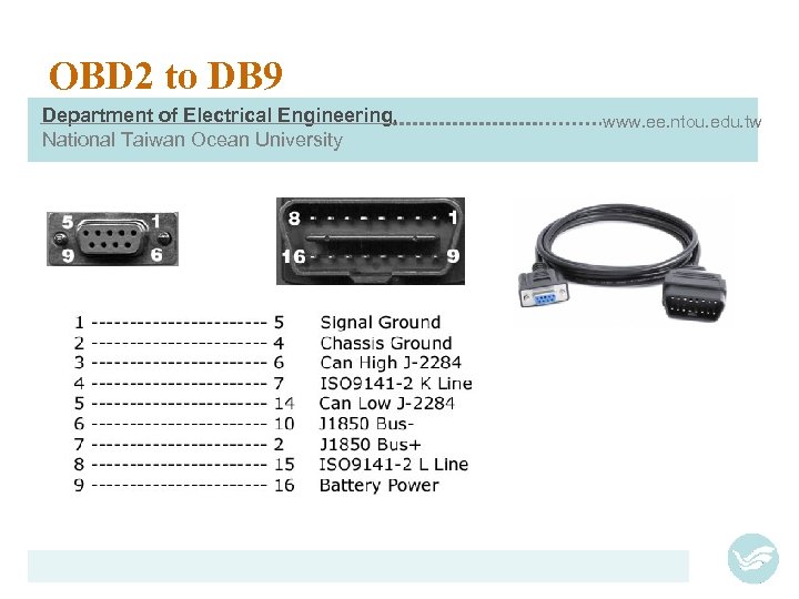 OBD 2 to DB 9 Department of Electrical Engineering, National Taiwan Ocean University www.