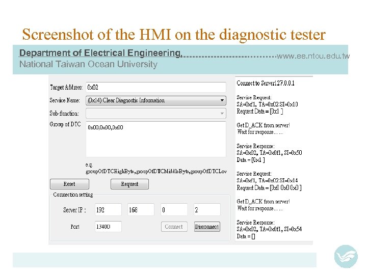 Screenshot of the HMI on the diagnostic tester Department of Electrical Engineering, National Taiwan