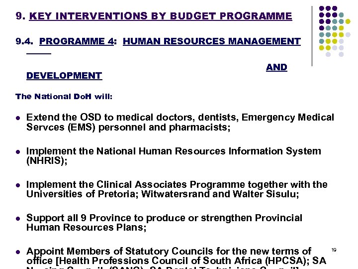 9. KEY INTERVENTIONS BY BUDGET PROGRAMME 9. 4. PROGRAMME 4: HUMAN RESOURCES MANAGEMENT DEVELOPMENT