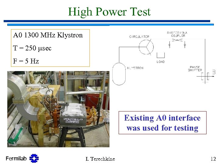 High Power Test A 0 1300 MHz Klystron T = 250 µsec F =