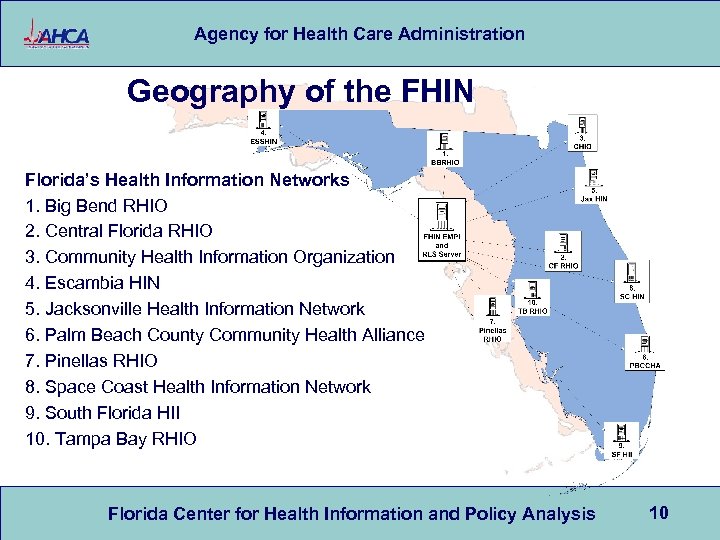 Agency for Health Care Administration Geography of the FHIN Florida’s Health Information Networks 1.