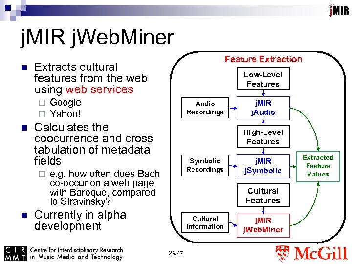 j. MIR j. Web. Miner n Extracts cultural features from the web using web