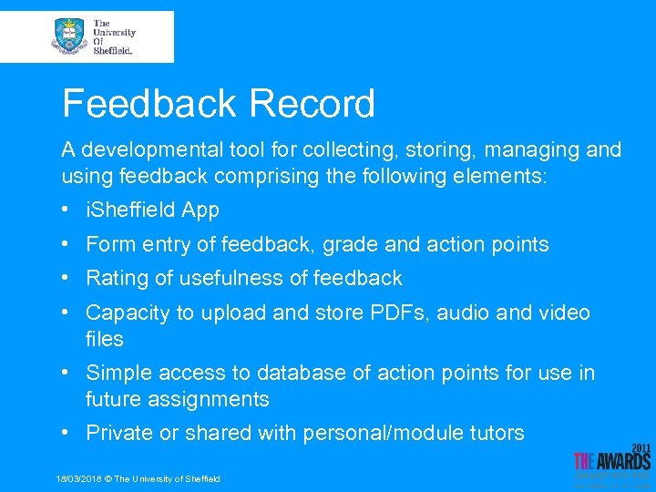 Feedback Record A developmental tool for collecting, storing, managing and using feedback comprising the