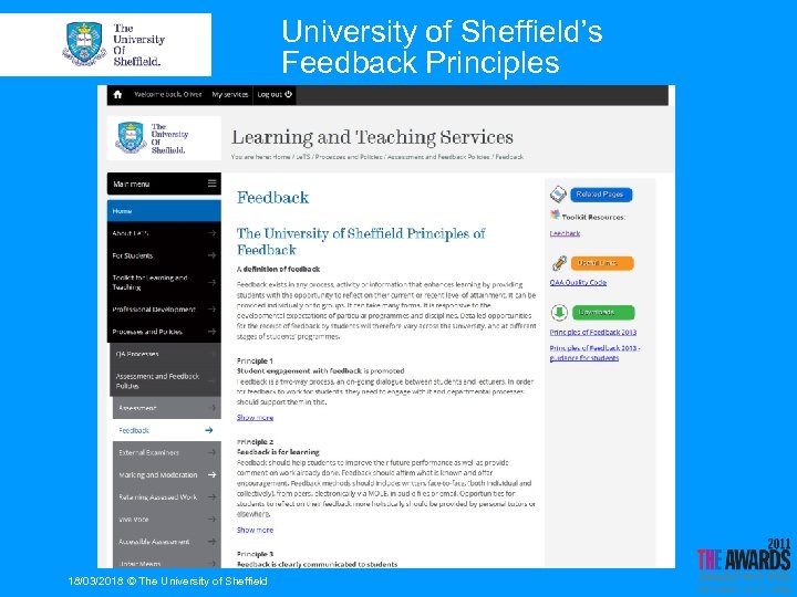 University of Sheffield’s Feedback Principles 18/03/2018 © The University of Sheffield 