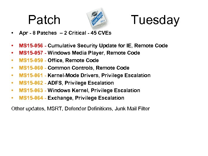 Patch Tuesday • Apr - 8 Patches – 2 Critical - 45 CVEs •