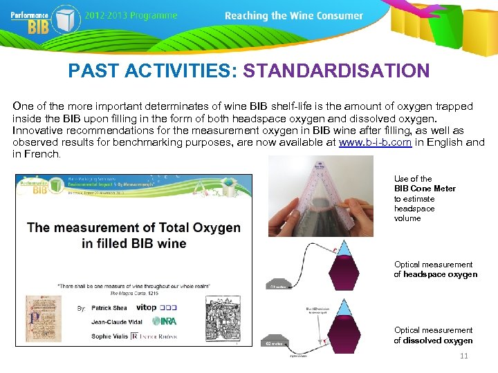 PAST ACTIVITIES: STANDARDISATION One of the more important determinates of wine BIB shelf-life is