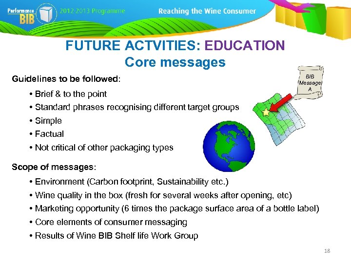 FUTURE ACTVITIES: EDUCATION Core messages Guidelines to be followed: • Brief & to the