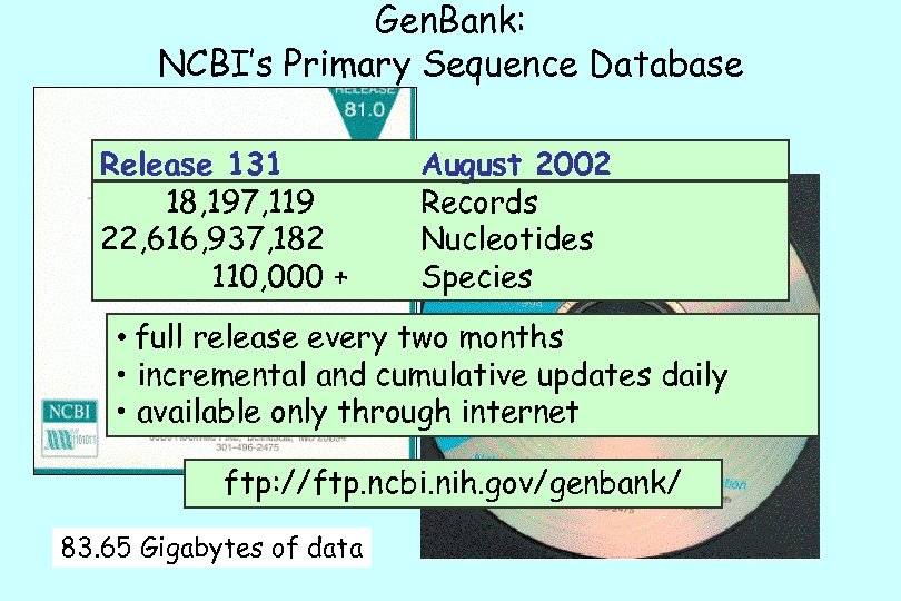 Gen. Bank: NCBI’s Primary Sequence Database Release 131 18, 197, 119 22, 616, 937,
