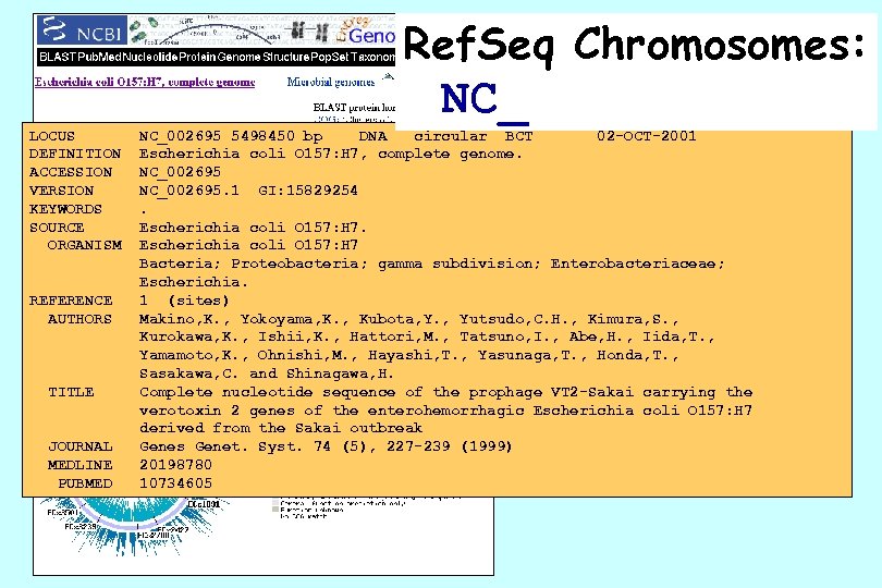 Ref. Seq Chromosomes: NC_ LOCUS DEFINITION ACCESSION VERSION KEYWORDS SOURCE ORGANISM REFERENCE AUTHORS TITLE