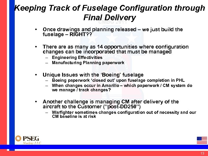 Keeping Track of Fuselage Configuration through Final Delivery CMBG 2011 • Once drawings and
