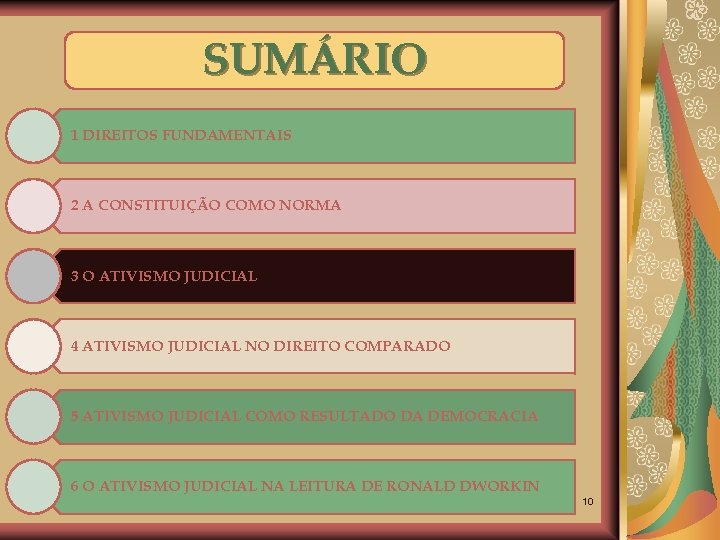 SUMÁRIO 1 DIREITOS FUNDAMENTAIS 2 A CONSTITUIÇÃO COMO NORMA 3 O ATIVISMO JUDICIAL 4