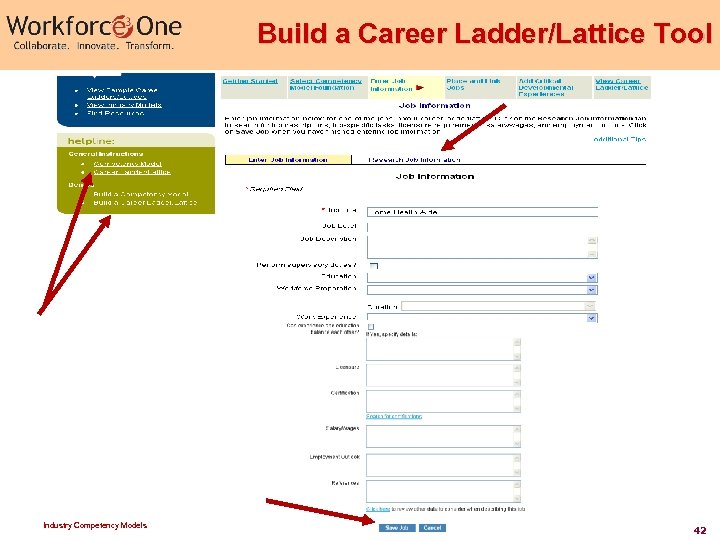 Build a Career Ladder/Lattice Tool Industry Competency Models 42 