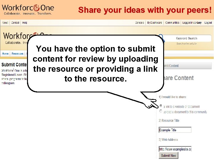 Share your ideas with your peers! You have the option to submit content for