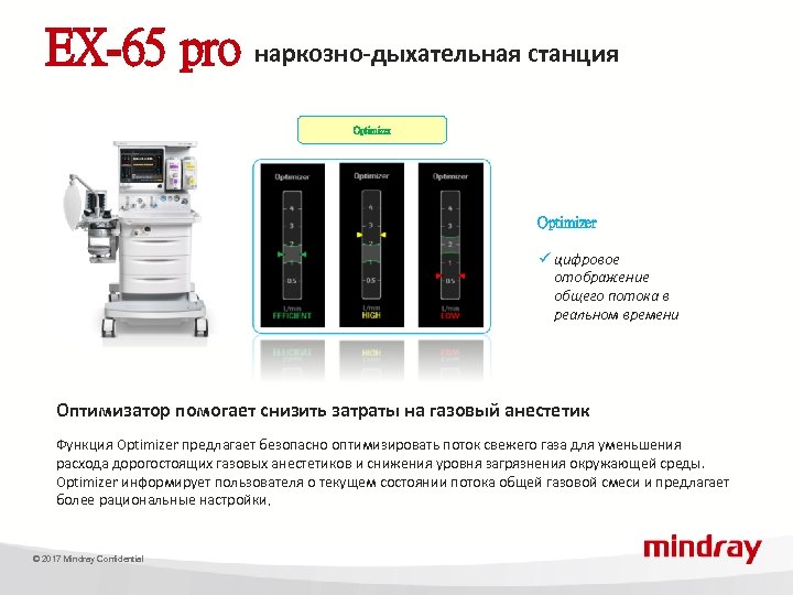 EX-65 pro наркозно-дыхательная станция Optimizer ü цифровое отображение общего потока в реальном времени Оптимизатор