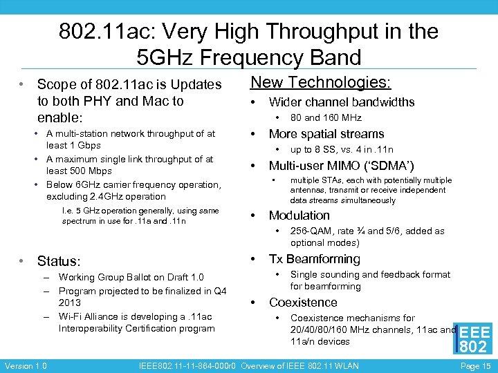 802. 11 ac: Very High Throughput in the 5 GHz Frequency Band • Scope