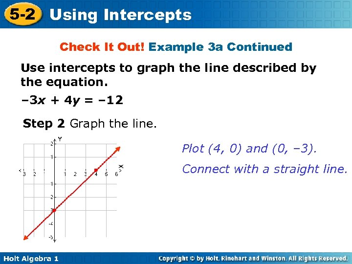 5 -2 Using Intercepts Check It Out! Example 3 a Continued Use intercepts to