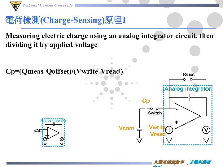 National Central University 電荷檢測(Charge-Sensing)原理1 Measuring electric charge using an analog integrator circuit, then dividing