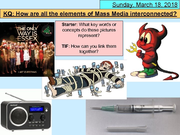 Sunday, March 18, 2018 KQ: How are all the elements of Mass Media interconnected?