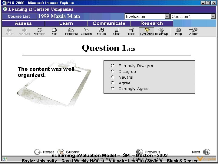 Did learners like the course? e. Learning e. Valuation Model – ISPI – Boston