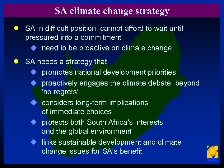 SA climate change strategy l SA in difficult position, cannot afford to wait until
